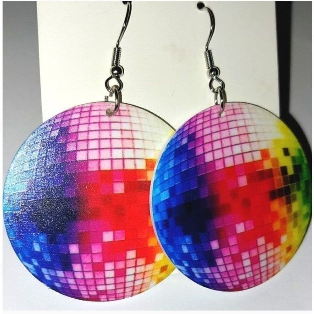 Ladies Fun colorful Disco ball 5d earrings